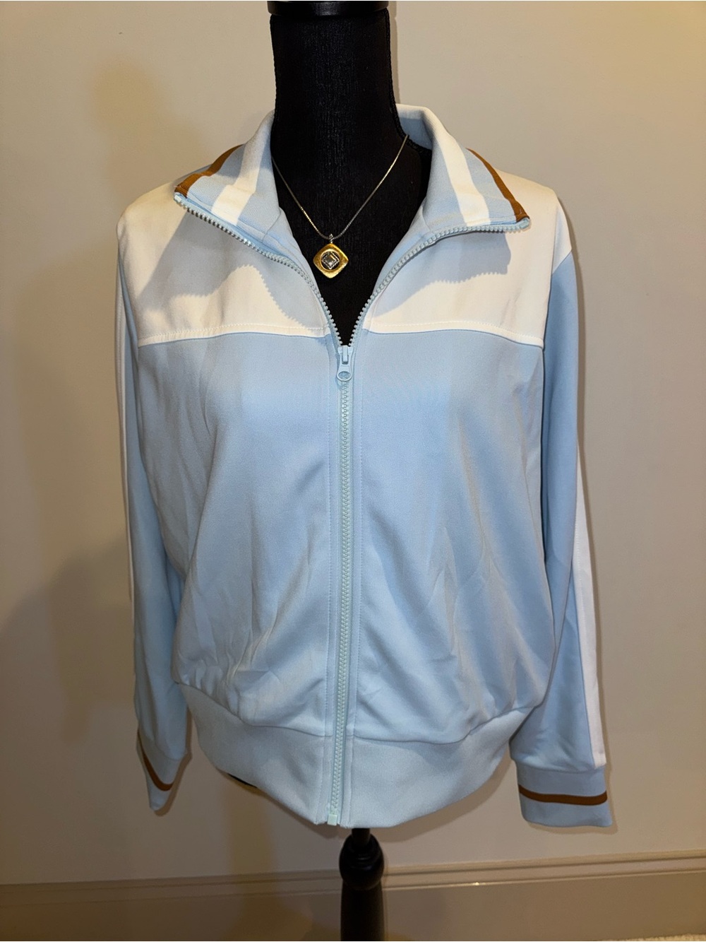 wild fable Light Blue & White Zip-Front Jacket with Tan Trim